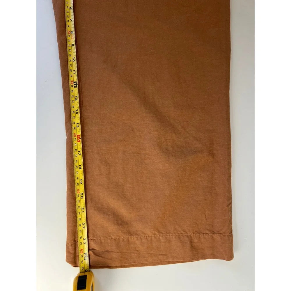 H&M Linen Blend Wide Leg Crop Pants XL Rust Brown Pull On Elastic Waist Coastal